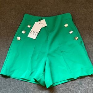 Green high waisted zara shorts. US size XS. NEW WITH TAGS!